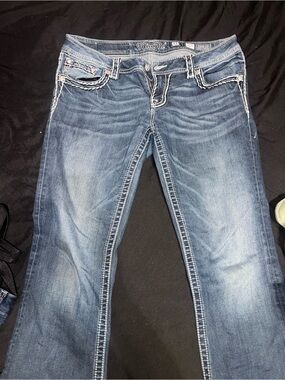 Miss Me Blue Wash Bootcut Jeans with Contrast Stitching